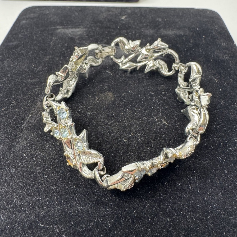 Vintage Style Silver Tone Blue Rhinestone Link Bracelet Fashion Jewelry